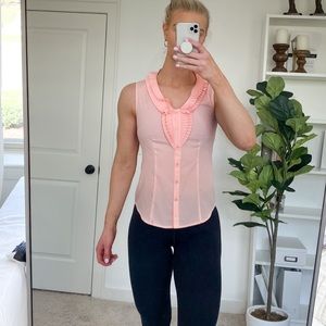 Ruffle Front Sleeveless ButtonUp Blouse